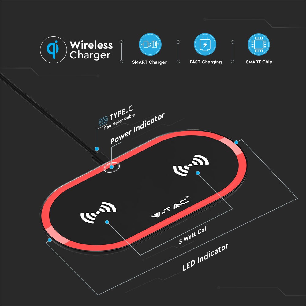 Smart wireless charger for 2 phones with features specified