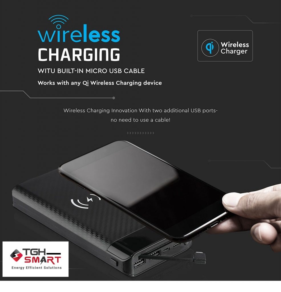 Mobile phone beign placed on the 10000mAh powerbank-with QI wireless technology